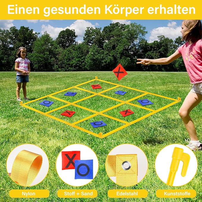 Giant Tic Tac Toe Outdoor Games for Kids Adults Family, Portable Tic Tac Toe Bean Bag Toss with 10pcs Bean Bag, Large Outdoor Lawn Backyard Games Carnival Field Day Game