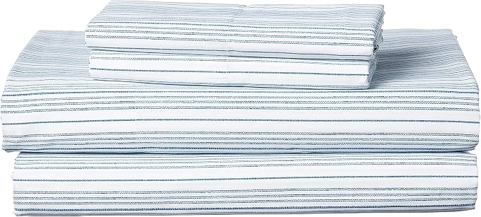 Nautica - Queen Sheets, Cotton Percale Bedding Set, Crisp & Cool, Coastal Home Decor (Beaux Stripe Navy, Queen)