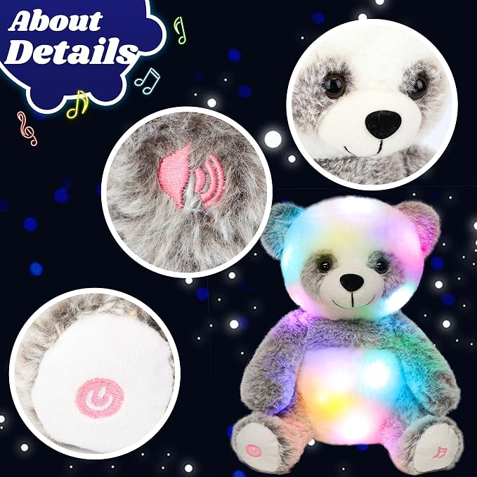Light-up Singing Plush Panda LED Musical Stuffed Animal Adjustable Volume Lullaby Plushies Birthday Christmas Toy Gifts for Kids Toddler Girls, 13"