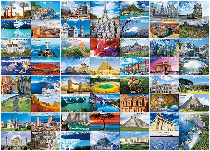 BenBen Puzzles for Adults 1000 Pieces, 56 Famous World Scenic Landmarks, Travel Poster Landscape Challenging Puzzle, Jigsaw Puzzles with Letters or Patterns on Back