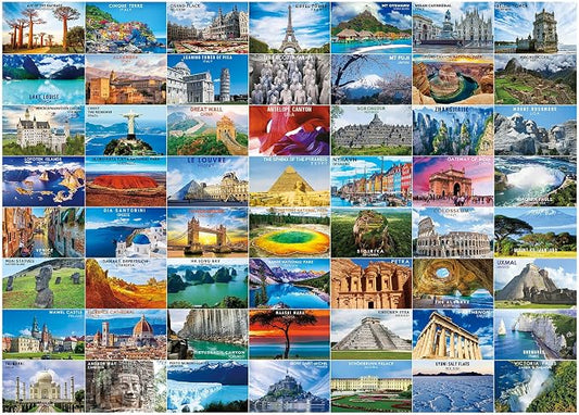 BenBen Puzzles for Adults 1000 Pieces, 56 Famous World Scenic Landmarks, Travel Poster Landscape Challenging Puzzle, Jigsaw Puzzles with Letters or Patterns on Back