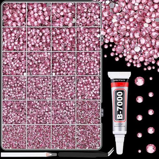 25000Pcs Resin Rhinestones for Crafting, Dark Pink 2-6mm Mixed Sizes Non Hotfix Flatback Gems with 1Pcs Glue, Bedazzling Crystal for DIY Craft Clothing Mugs Tumblers Shoes Fabric Decor Nail Art