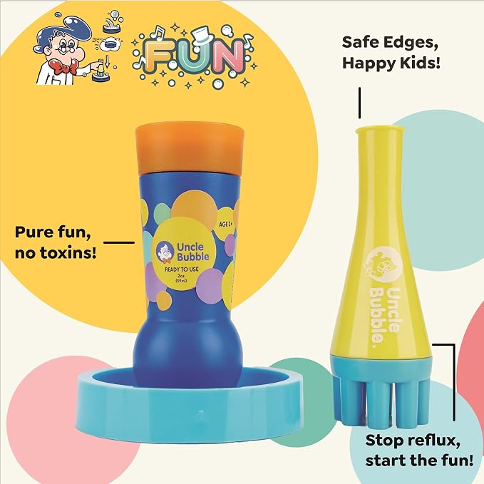 Uncle Bubble Mini Bubble Blower - Non Toxic Bubble Toy for Toddlers and Kids, Confetti Bubbler, Fun Summer Toys for Girls and Boys, Blow Thousands of Mini Bubbles in One Breath