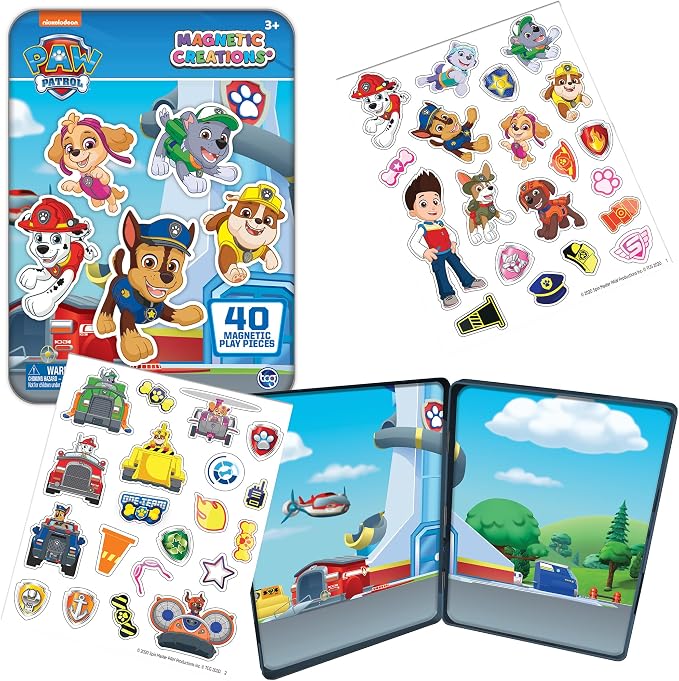 PAW Patrol - Magnetic Creations Tin - Dress Up Play Set - Includes 2 Sheets of Mix & Match Dress Up Magnets with Storage Tin. Great Travel Activity for Kids and Toddlers!