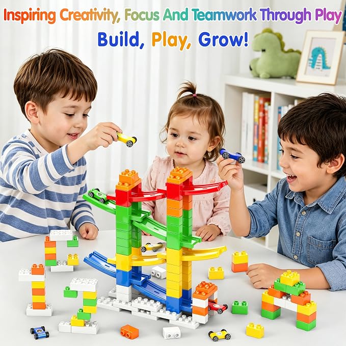 DIY Building Blocks Car Ramp Race Track Toy for Kids, STEM Gift | Creative Blocks, Many Models, Open-Ended Car Ramp Toy for Toddlers to Build, Rebuild & Race