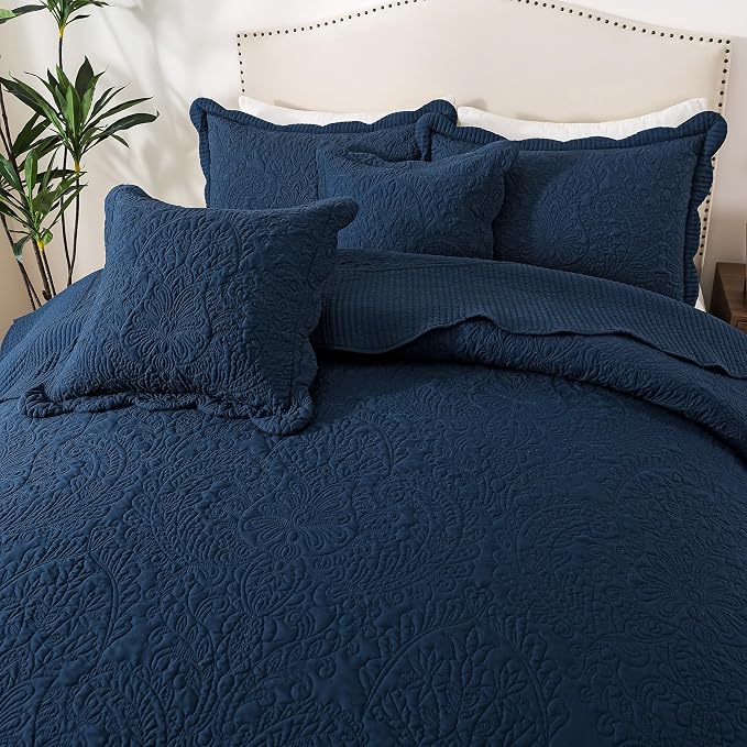 HoneiLife Oversized King Bedspreads 5-Piece - California King Quilts 128"x120",Rustic Bedding Sets King Size with 2 Pillowcases & 2 Throw Pillowcases,Reversible Coverlets Lightweight Bedlinen Sets