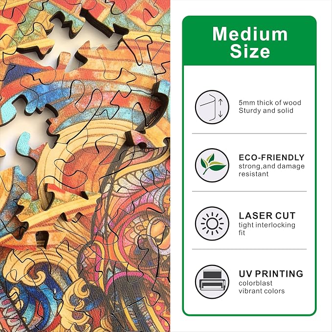 Hartmaze Octopus Riding Wave Wooden Puzzle, 178 Unique Irregular Pieces, 11.2x11.2 Inch, Exquisite Wooden Gift Box, Ocean Art Jigsaw for Adults & Kids 8+