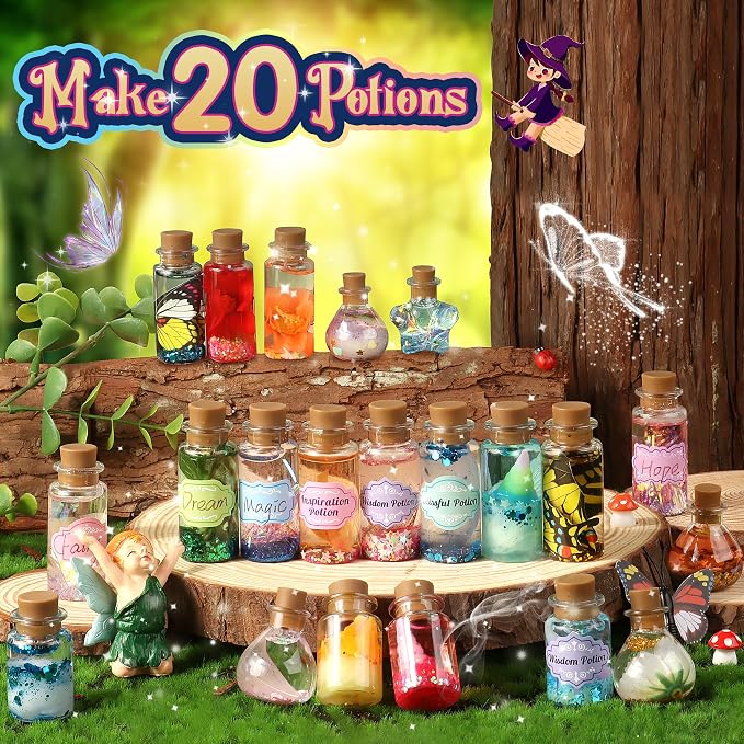 wookidel Fairy Magic Craft Kit for Kids with 20PCS Potion Bottles - Fairy Magical Potions Making Craft Kit - Gift for Christmas, Birthday, Creative Art Crafts Kits for Girls Boys 6 7 8 9 10 Year Old