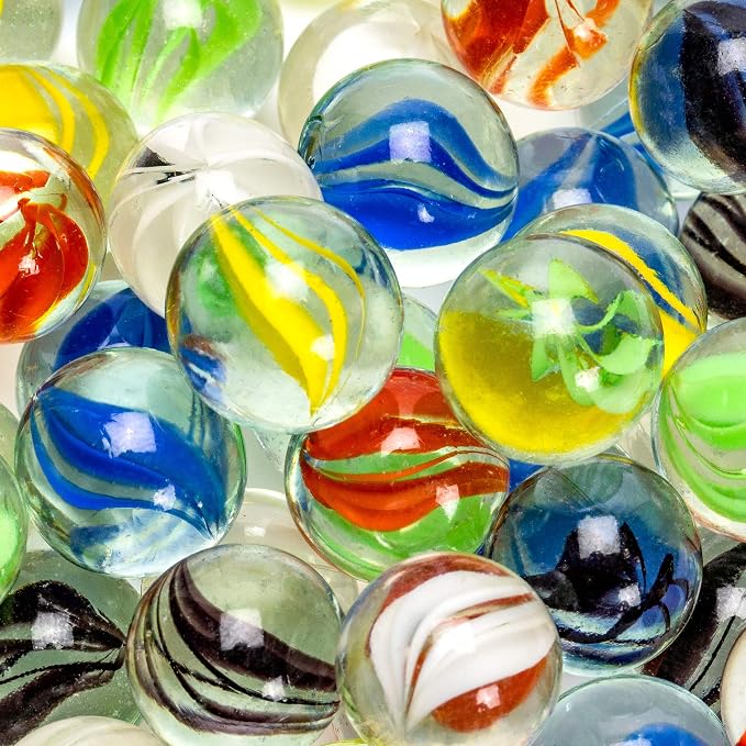 Yellow Mountain Imports 60 Pieces Translucent Chinese Checkers Glass Marbles with Petal Design - 16 Millimeters