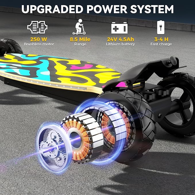 4-Wheel Electric Scooter for Kids w/ 250W Motor, Max 10 MPH & 8.5 Miles, Foldable E-Scooter for Kids with Rainbow Lights, LED Display, 5 Speeds & Adjustable Balance, UL-2272 Certified