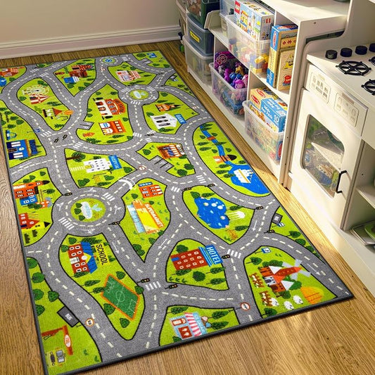 STARUIA Kids Rug Play Mat, 60"x32" Ultra Non-Slip Car Rug for Toddlers, Educational City Road Carpet Car Mat for Kids, Washable Car Kid Rugs for Bedroom Playroom Boys Room Nursery