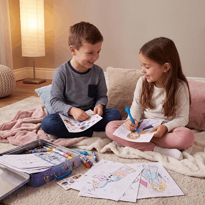Innovative Designs Disney Frozen 2 Kids Deluxe Activity Set with Carrying Tin, Coloring Sheets, Tattoos, Stickers, & Art Supplies