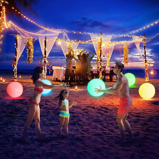 FLAMDYNO Pool Toys, 4/8 Pack 12" Light Up Beach Balls with 8 LED Modes, Up to 60H Glow Pool Balls, IP67 Waterproof & Leak-Resistant Inflatable Beach Balls for Kids 3-10, Pool Party Games & Decorations