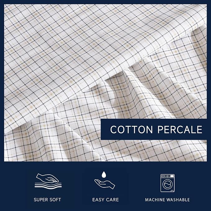 Nautica - Full Sheets, Premium Cotton Percale Bedding Set, Plaid Bedding Set, Oeko-Tex Certified (Malor Plaid Blue, Full)