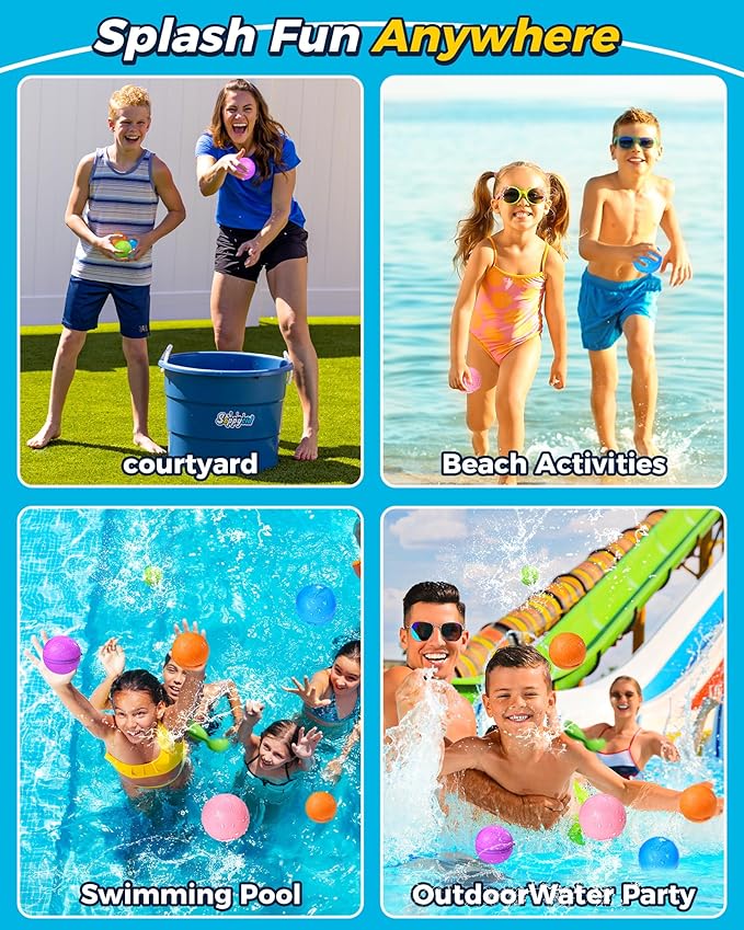 Tlitlimom 20Pcs Reusable Water Balloons, Summer Toy Water Toy for Boys and Girls, Pool Beach Toys for Kids ages 3-12, Outdoor Activities Water Toys Self Sealing Water Splash Ball for Fun