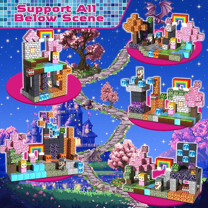 Magneverse 150 PCS 0.8in Magnetic Blocks - Magnet Toys, Magnetic Building Blocks Cubes, Stacking Magnets, Birthday Gifts for Age 3+ Years Old (Theme: Princess & Knight)