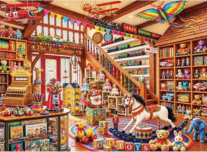 300 Pieces Jigsaw Puzzle for Adults, Childhood Toy Store Jigsaw Puzzle, Vintage Toy Shop Artwork, Colorful Family Puzzle, Brain Teaser Game, Premium Cardboard Puzzle, Home Decor