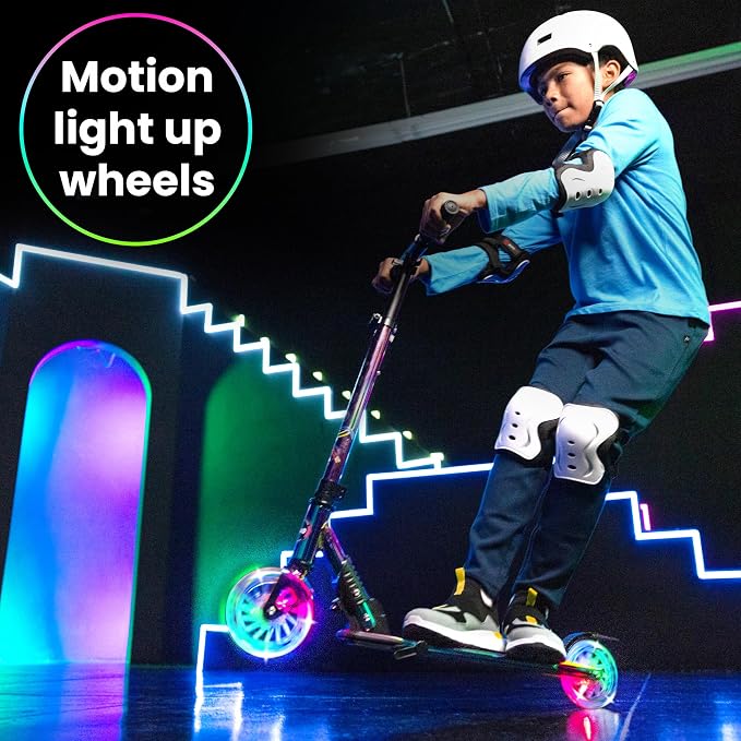 Aero Scooter for Kids 5-8 | Dynamic Lights, Hand Brake & Shock Absorption | Boys Girls 2 Wheels Kick Scooter | Foldable & Height Adjustable