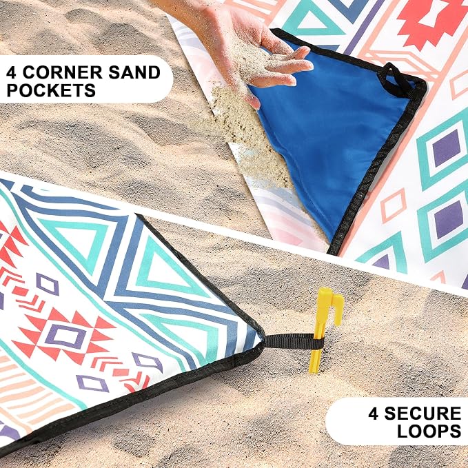HIHOHO Beach Blanket Waterproof Sandproof Extra Large Beach Mat 79" X 83"/120"x108"for 1-8 Adults Quick Drying Durable Outdoor Picnic Mat for Beach Travel Camping Hiking