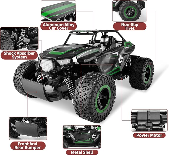 BEZGAR TB142 Remote Control Car - 1:14 Scale RC Cars, 20 Km/h 2WD All-Terrains Electric Off-Road Vehicle Truck Crawler Toy with Two Rechargeable Batteries for Boys Kids and Adults