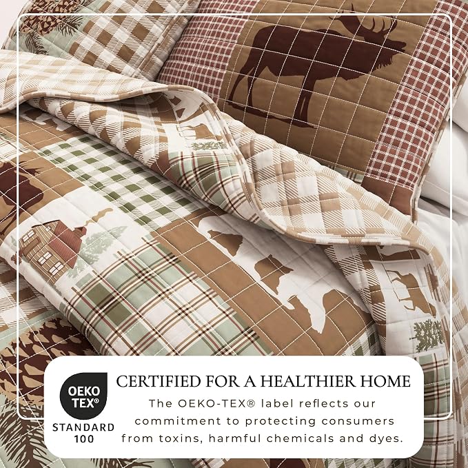 Great Bay Home Lodge Quilt Set - 2-Piece Twin/Twin XL Size Rustic Bedding Set - Lightweight, All-Season, Reversible Bedspread (Hemlock Green/Brown)