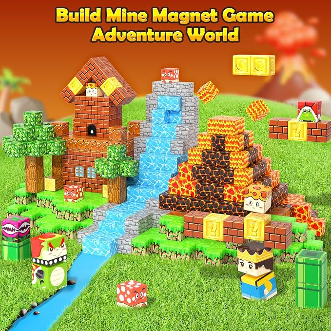 100PCS Magnetic Blocks Magnetic Building Blocks Sensory Toys for Kids Ages 3-5 6-8 8-12 Kids Game Toys for 3+ Year Old Boys & Girls, Mine Magnet World Craft 3 4 5 6 7 8 9 Year Old Boy Birthday Gift