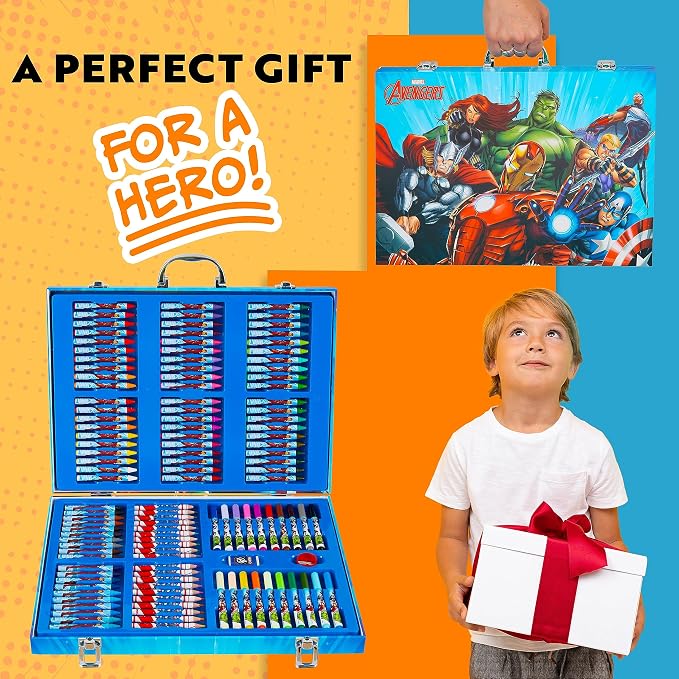 Marvel Colored Pencils Art Supplies Kids Drawing Kit School Supplies Painting Kit Girls Drawing Pencils Art Kit Travel Case with Crayons Arts and Crafts for Kids 4-12 (Multi Avengers)