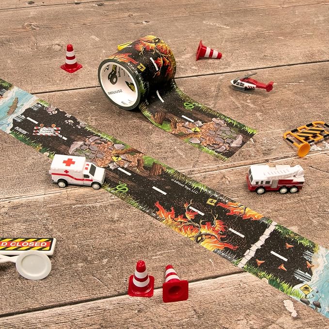 PlayTape Rescue Road Tape for Toy Cars - Sticks to Flat Surfaces, No Residue, 2 in. x 30 ft. Roll