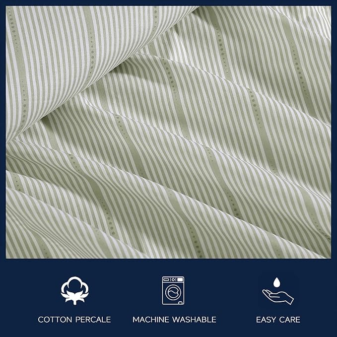Nautica - Twin XL Size Sheets Set, Crisp & Tailored Floral Bedding with a Smooth Cotton Percale, Bed Sheets with Matching Pillowcase & Fitted Sheet (Ellipse Stripe Green)
