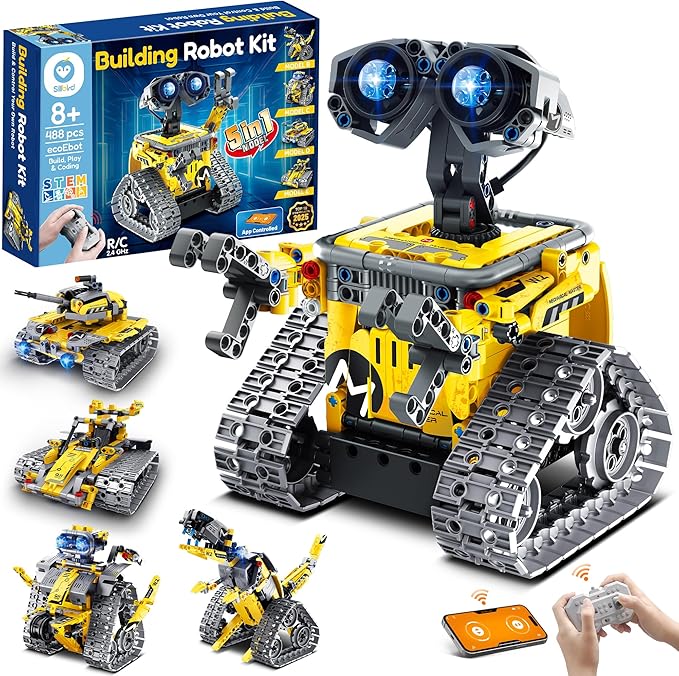 Sillbird Robot Building Kit with Remote Control STEM Gifts for Boys Age 8-13, Coding Robotic Toys for Kids Birthday, Buildable 5in1 Models with 488 Pieces