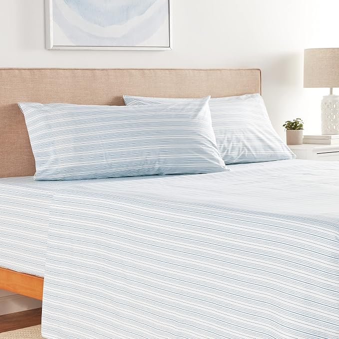 Nautica - King Size Sheets, Cotton Percale Bedding Set, Crisp & Cool, Coastal Home Decor (Beaux Stripe Navy, King)