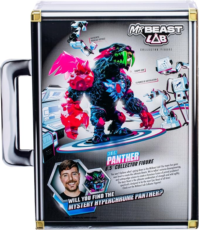 MrBeast Lab Apex Beast Neon Panther Collector Figure, Standing at 6.5 Inches/16.5cm Tall, with Extreme Detailing, Premium Packaging, 13 Points of Articulation and Chomp Jaw