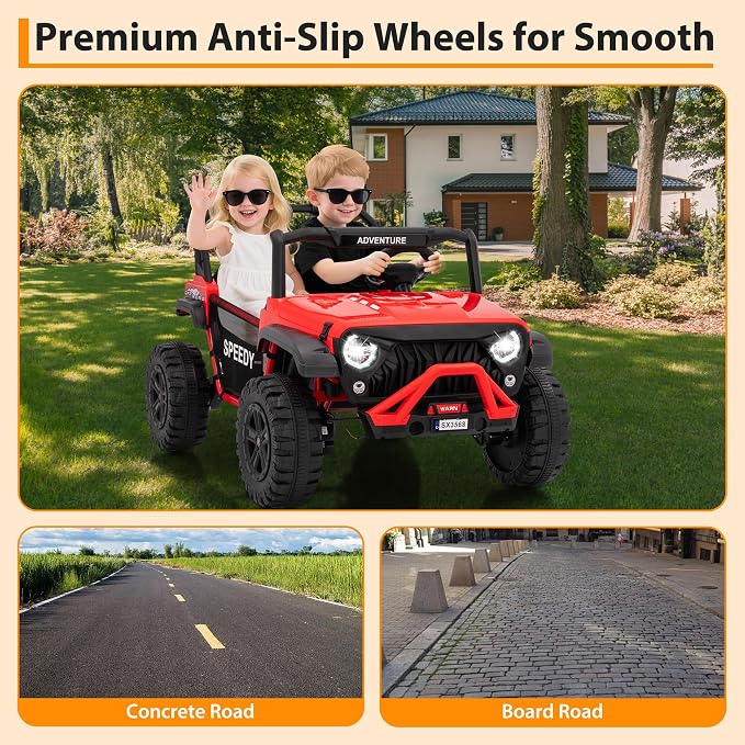 24V Ride on Car for Big Kids, Iron 2 Seater Ride on Toy, Fast 4.97MPH Truck, 4WD Kids Electric Vehicles with Remote Control, Spring Suspension, Front & Behind LED Lights, Dual Storage, Music,