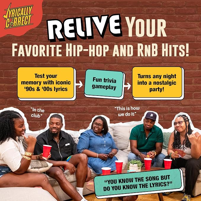 Lyrically Correct 90s & 2000s Hip-Hop & R&B Music Trivia Card Game for Adults & Families – Do You Know The Lyrics? Party Game for Game Night, Cookouts & Family Gatherings