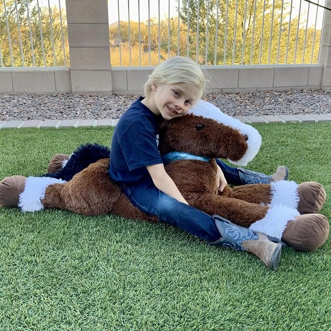 Tezituor 4ft Realistic Giant Horse Stuffed Animals, 47 inch Chocolate Large Stuffed Horse Farm Plush Toy, Hugging Soft Pony Plush Body Pillow for Boys Girls Christmas Birthday