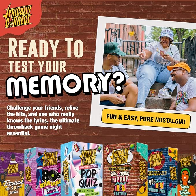 Lyrically Correct 90s & 2000s Hip-Hop & R&B Music Trivia Card Game for Adults & Families – Do You Know The Lyrics? Party Game for Game Night, Cookouts & Family Gatherings