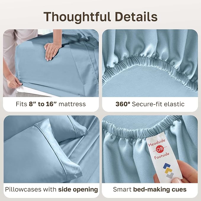 California Design Den Pack of 2 King Size Sheets Set - 400 Thread Count, Soft 100% Cotton Sateen, Deep Pocket King Sheet Set, Durable Bedding - Sky Blue