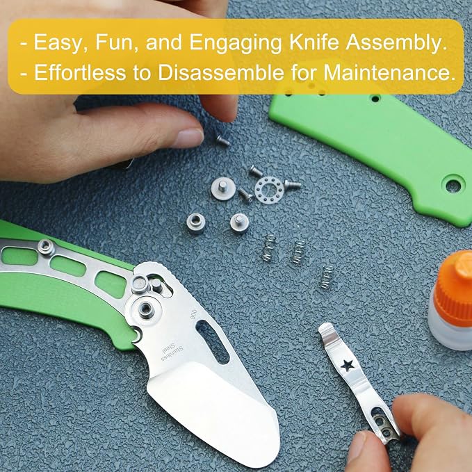 JIN Rhino Jr. Kids Pocket Knife, Fidget Toy Knife, DIY Kit, 1.97” Unsharpened Steel Blade, Safety Rounded Tip, Kids-friendly Button Lock Folding EDC, Green G10 Handle