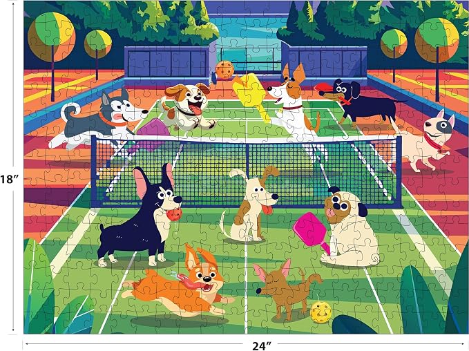 RoseArt Pickleball Pups 300 Piece Jigsaw Puzzle – Made in USA, 18" x 24" Fun Dog-Themed Puzzle for Kids & Adults