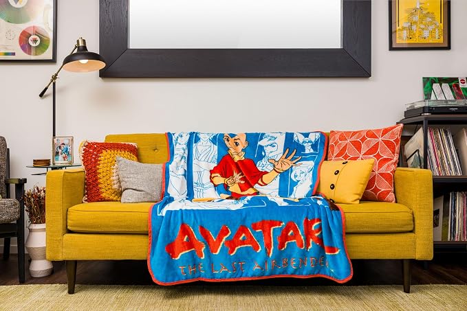 Silver Buffalo Avatar The Last Airbender Featuring Aang, Zuko, Katara, Sokka Wolf, Toph Beifong, Appa, and Momo 45" x 60" Fleece Throw, Soft and Cozy Blanket, 185 GSM
