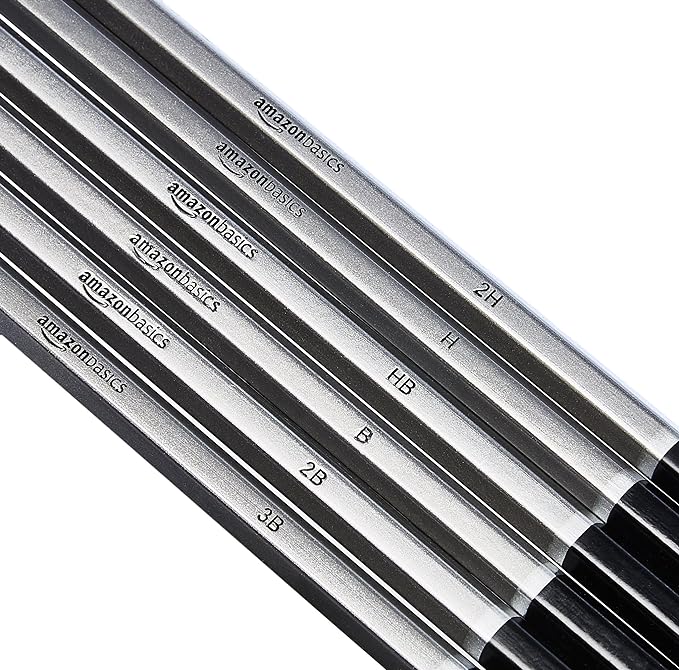 Amazon Basics Sketch and Drawing Art Supply Kit, 17-Piece, Charcoal and Pencil Set, Black, White