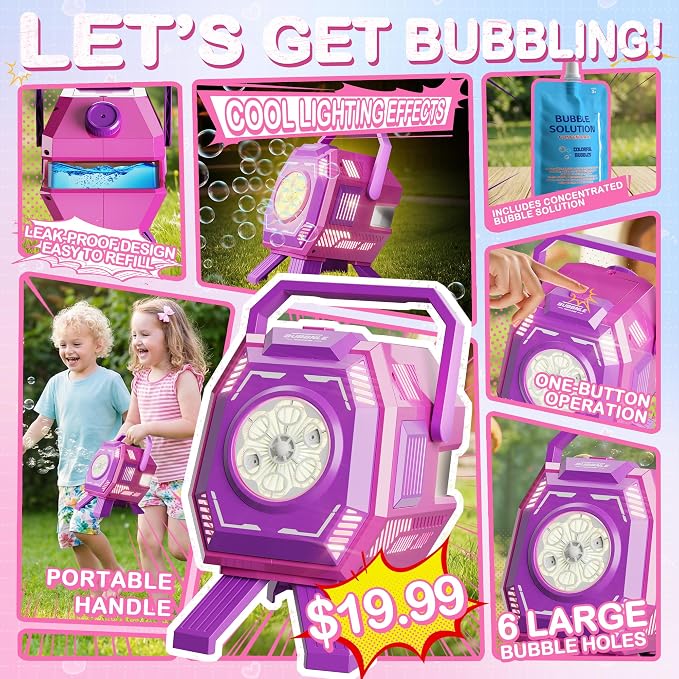 Bubble Machine with Lights, Big Bubbles Bubble Maker Toys for Kids & Toddler, 320ml Large Tank, Battery Operated Bubble Blower for Birthday Parties, Weddings, Indoor & Outdoor Play