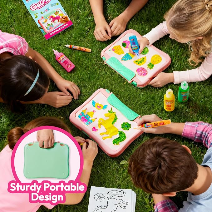 JOVA Klever Kits Gel Art Drawing Board- Window Craft and Stickers, Arts and Crafts for Kids 6 7 8 9 10, Window Clings Making Kits with 2 Tracing Pens and Storage Case, Educational Gifts for Toddler