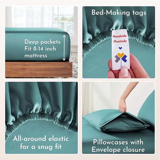California Design Den Natural 100% Cotton Sheets Queen Size Bed - Soft Sateen Weave, Deep Pockets, Breathable and Durable Bedding Queen Size Teal (Deep Tone)