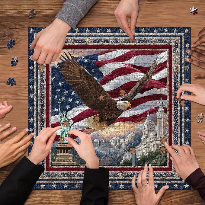 PICKFORU Eagle Puzzles for Adults 1000 Pieces, American Flag Jigsaw Puzzles Quilting Art, Difficult Challenging Impossible Embroidery Puzzle