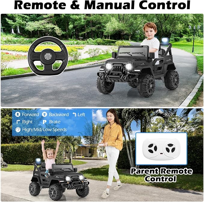 OLAKIDS Ride on Truck, 12V Battery Powered Electric Vehicle for Kids with Remote Control, Bluetooth, Power Display, LED Lights, Music Player, Ride on Toy for 3+ Boys Girls (Black)