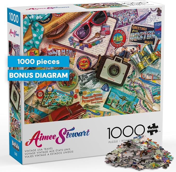 Ceaco - 1000 Piece Aimee Stewart Vintage USA Travel Jigsaw Puzzle Challenging and Colorful Puzzle for Adults – Precision-Cut Pieces, Beautiful Artwork, and Hours of Relaxing Fun