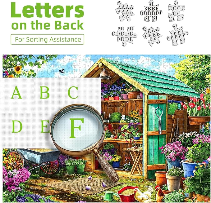 500 Piece Jigsaw Puzzles for Adults Garden Shed with Colorful Spring Flowers Gardening Tools Flower Potting shed Puzzles with Letters on Back, Fun Family Puzzle & Relax Activity for Seniors