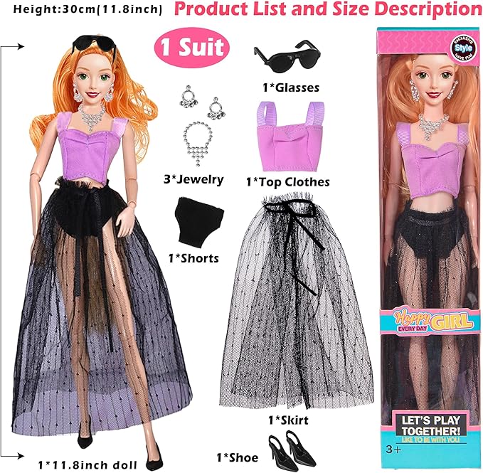 ebuddy 6 Pack 11.5 Inch Fashion Dolls Set - 6 Stylish White Skin Dolls with Unique Outfits & Accessories