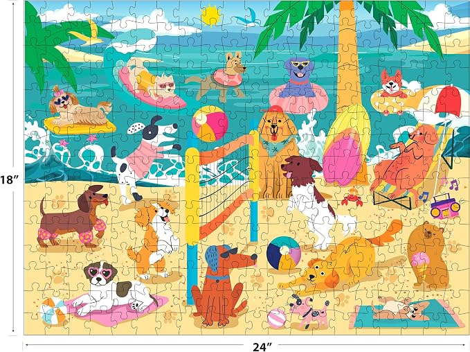 RoseArt Beach Volleyball Pups 300 Piece Jigsaw Puzzle - Made in USA, 18" x 24" Sports Pups Dog-Themed Puzzle for Kids & Adults
